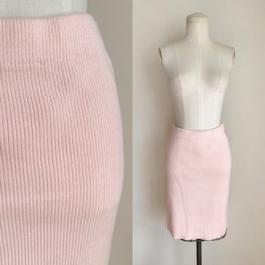 Vintage 1980s Blush Pink Ribbed Skirt / XS-S 