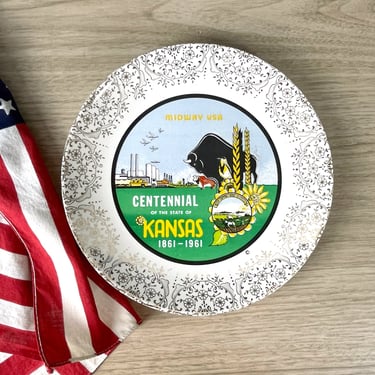 Kansas Centennial souvenir plate - 1960s road trip souvenir 