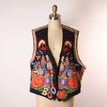 1980s 1990s Novelty Halloween Bears in Costume Witches and Jack-o-Lantern Sequin Detail Vest 