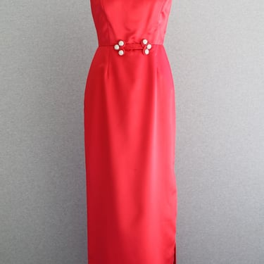 RED - Satin - Wiggle Dress - Sheath - Mid Century Mod - Estimated size M 8/10 - by Betsy & Adam 