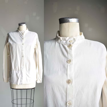 Vintage White Primitive Americana Button Down Shirt / Vintage Reenactor Shirt / Civil War Era Style Shirt / Primitive Band Collar Shirt 