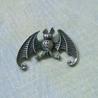 Vintage Sterling Silver Bat Charm, Old Silver Laurel Elliot DVB Silver Bat Charm, Old Bat Jewelry by Edward Gorey, Halloween Jewelry (#4476) 