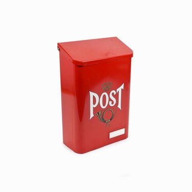 J-K Sävsjö Mailbox Sweden Metal Post Red Color Wall Mounted Vintage NOS 