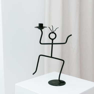 Vintage Candleholder Sculpture Happy Men - Postmodern Memphis Style made from Metal - 2000s 
