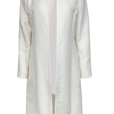 Calvin Klein - White Tweed Sequin Open Front Longline Coat Sz 8