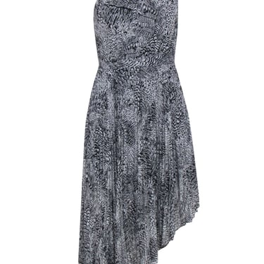 BCBG Max Azria - Black &amp; Ivory Print Pleated One Shoulder Dress Sz 0
