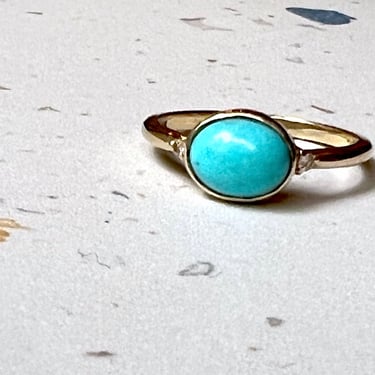 Turquoise and Gold Ring with Tiny Diamonds Handmade solid 14k gold alternative turquoise engagement ring 