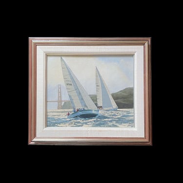 Vintage Fine Maritime Art Original Oil Painting with Sailboats by Artist Anthony D. Blake Titled: Shenandoah & the Golden Gate 18"x15" 