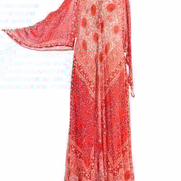 Red Indian Block Printed Metallic Caftan