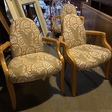 Upholstered Dining Chairs w Light Wood Arms