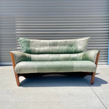 Mid Century Palmwood & Leather Sofa by Pacific Green 