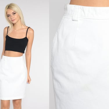 White Denim Skirt 90s Calvin Klein Jean Skirt Mini Pencil Skirt CK High Waisted Preppy Retro Streetwear Summer Vintage 1990s Small S 26 