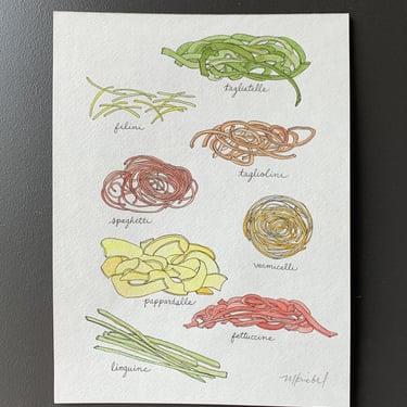 Pasta Tagliatelle Filini Spaghetti Original Watercolor Painting