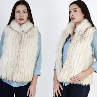 80s Saga Apres Ski Plush Arctic Fox Fur Short Vest Size Small S 