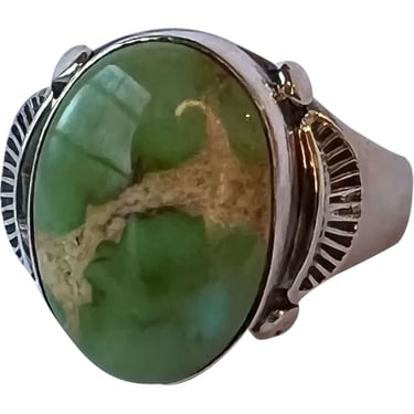Native American Abel Toledo Navajo Sterling Silver Nevada Green Turquoise Ring 