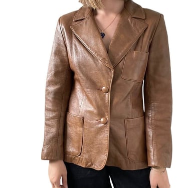 Vintage Womens Surrey Classics of Canada Brown Leather Blazer Jacket Sz M 