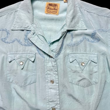 Vintage 1950s Women's MILLER Rayon Western Shirt ~ size Small ~ Rockabilly ~ Cowboy / Cowgirl ~ Atomic Fleck ~ 
