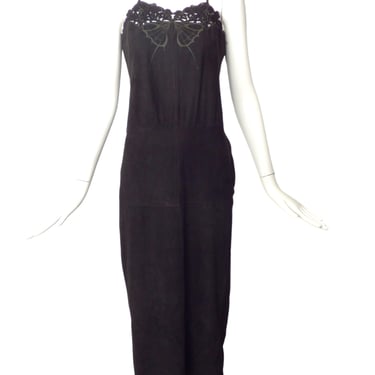 ROBERTO CAVALLI- AS IS 1970s Black Suede Butterfly Dress, Size 6