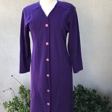 Vintage wool knit dress bodycon purple pad shoulders by Goldworm sz 10/8 
