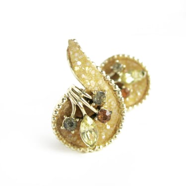 Vintage CORO Earrings, Clip on Earrings, Vintage Costume Jewelry, Coro Rhinestone Paisley Earrings, Yellow Earrings, Coralene 