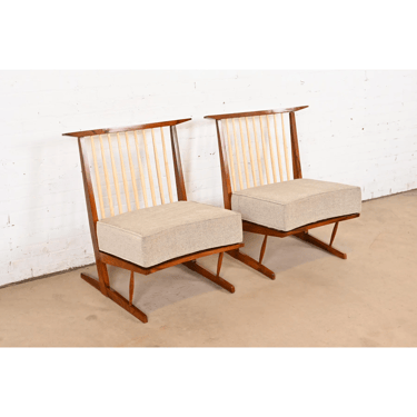 Conoid Lounge Chairs in Sculpted Walnut After George Nakashima, Pair