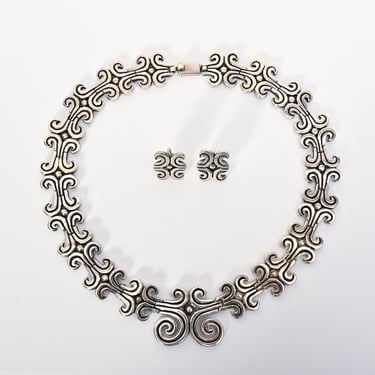 Mexican Sterling Silver Necklace and Earrings Set Los Ballesteros 