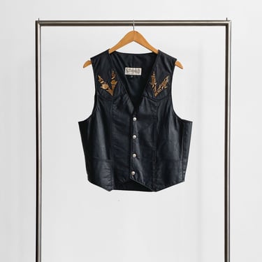 Black Leather Vest With Snakeskin Accents
