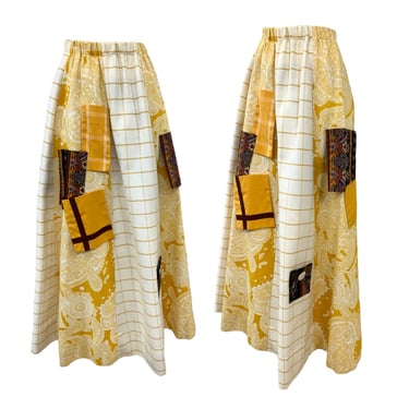 Vtg Vintage 1970s 70s Chessa Davis Cottage Patchwork Paisley Velvet Maxi Skirt 