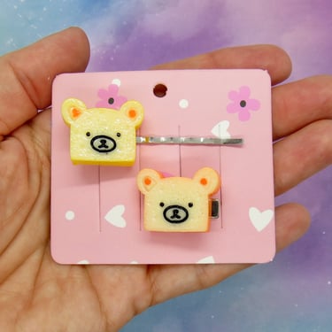 Bear Hair Clip Set Toast Bread Teddy Bears Kawaii Clips 