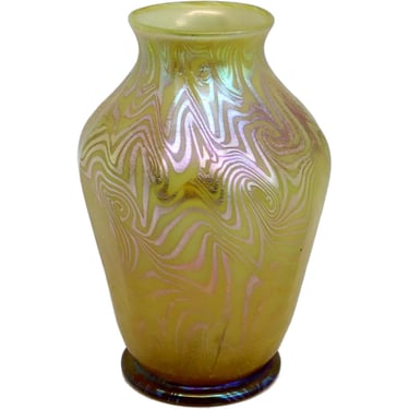 Small Antique American Tiffany Studios Favrile Glass Gold King Tut Vase 