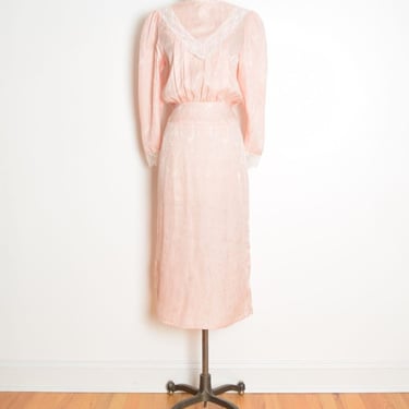 vintage 80s dress peach satin edwardian victorian cottagecore ruffle midi M clothing 