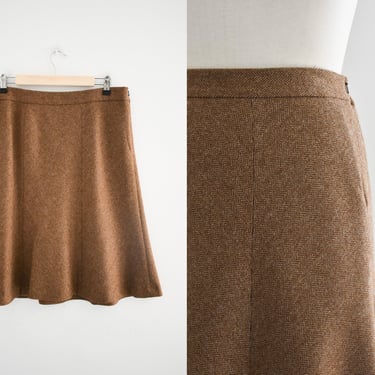1990s/Y2K Brooks Brothers Brown Wool Tweed Skirt 