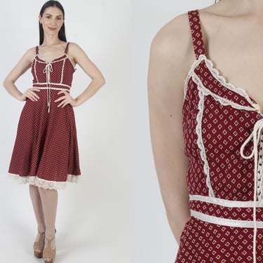 Gunne Sax by Jessica McClintock Dress, Vintage Calico Floral Print, Cottagecore Corset Midi, Tag Size 13 