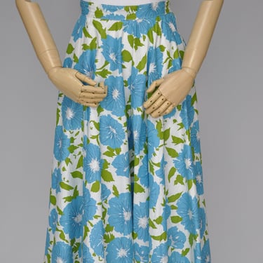 1950s blue white cotton floral circle skirt M 