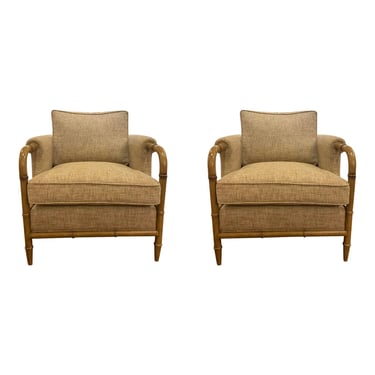 Currey & Company Asian Modern Natural Merle Lounge Chairs Pair