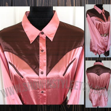 Vintage Retro Women's Cowgirl Western Shirt by Panhandle Slim, Cowgirl Blouse, Shimmery Two Tone Pink, Size XLarge (see meas. photo) 