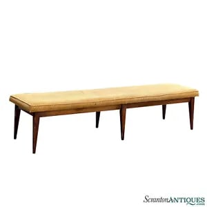 Mid-Century Modern Gold Upholstered Mahogany Long Bench by Mersman