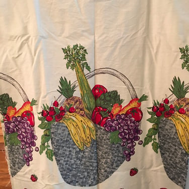 Vintage 1950s Fruit Basket Novelty Print Fabric 50s Vegetable Border Print Food Fabric 