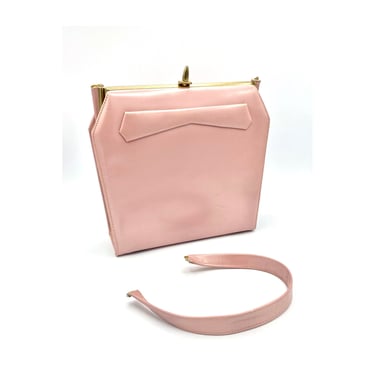 Vintage 1950s Pink Leather Footed Handbag, Mid-Century Top Handle Purse, Genuine Calfskin Bag, Berne of California, VFG 