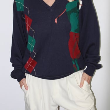 Favorite Vintage Argyle & Golf V-Neck Knit