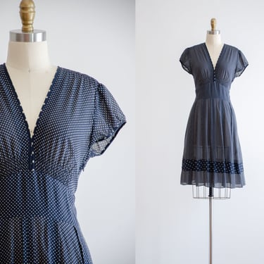 navy polka dot dress | y2k vintage DKNY blue silk cute cottagecore pleated knee length dress 