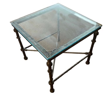 Brutalist Gunmetal and Glass Giacometti Style End Side Table 