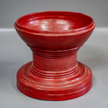 Vintage Turned Burmese Red Lacquer Offering Bowl