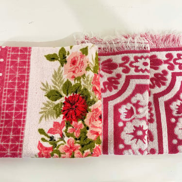 Vintage Cannon Fieldcrest Bath Towels Pink Red White Floral 