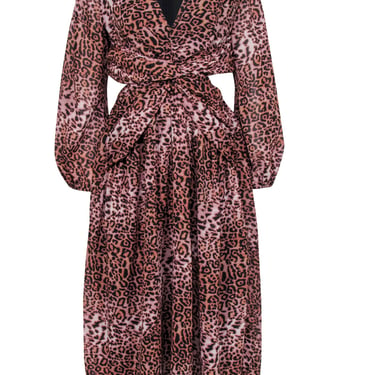 Ranna Gill x Anthropologie - Tan &amp; Blush Leopard Print Cut-Out Midi Dress Sz M