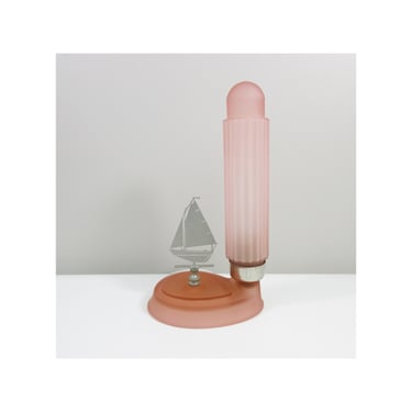 Refurbished Art Deco Era Bullet Lamp with Base & Ship Finial - Pink Satin Glass - Single Light - 11