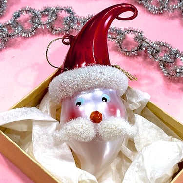 VINTAGE: Blown Santa Ornament - Holiday Ornament - Christmas Tree Decoration - Xmas 