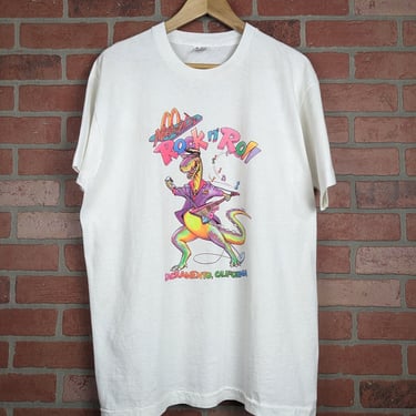 Vintage 90s Rock N' Roll Mcdonalds Dinosaur ORIGINAL Mcdonalds Promo Tee - Extra Large 