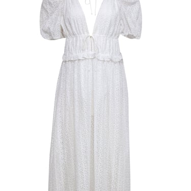 For Love &amp; Lemons - White Floral Eyelet Maxi Dress w/ Puff Sleeves Sz L