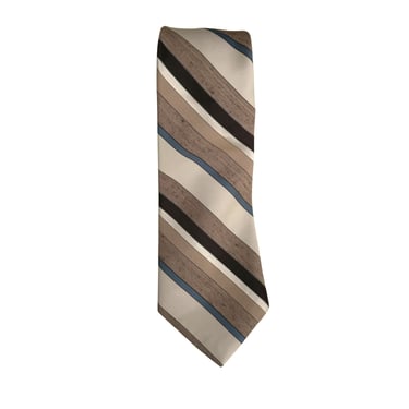 Don Loper Beverly Hills Vintage Mens Striped Beige Blue Silk Blend Tie Necktie